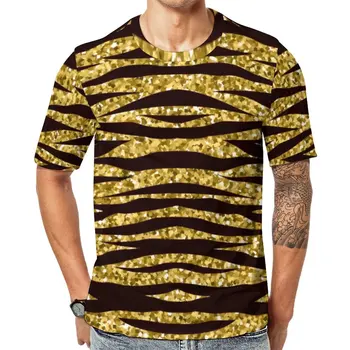 Golden Tiger Stripes T Krekls Dzīvnieku Ādas Rakstu Cilvēks Hipiju T Krekli Vasaras Iespiesti Tee Krekls Ar Īsām Piedurknēm Ielas Stila Tops