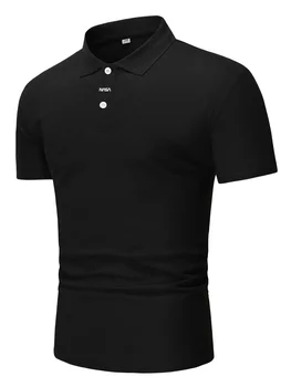 Biznesa gadījuma vīriešu polo krekls melns īsām piedurknēm pogas nasaing drukāt 2022. gada vasarā jaunas Britu stila augšas