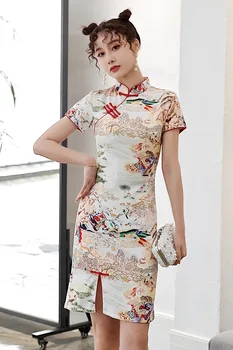 Vasaras Cheongsam Meitene Modificētu Versiju Mazo Ķīniešu Stila Kleita Slim Ikdienas Īsās