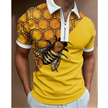 Bišu Modelis Vīriešu Biznesa Polo Krekls ar Rāvējslēdzēju T Krekls 3D Iespiesti Vīriešu Kārtas Apkakli, Īsām Piedurknēm Krekls Gadījuma Augstas Kvalitātes Topi, t-veida