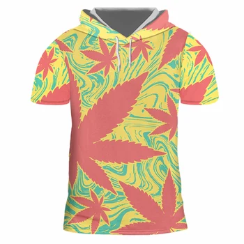 IFPD ES Lielums Jaunu Modes Kapuci T-krekls 3d Nezāļu Iespiesti Colorfull Maple Leaf T Unisex Atmiņu ir ar Īsām Piedurknēm t-veida Topi Hiphop