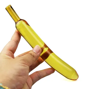 Dzeltena Stikla Anālais Dildo Butt Plug Banānu Grand Anālais Caurules Seksa Rotaļlietas, lai Sieviete Lesbiete GSpot Squirt Kristāla GEJU Prostatas Stimulators