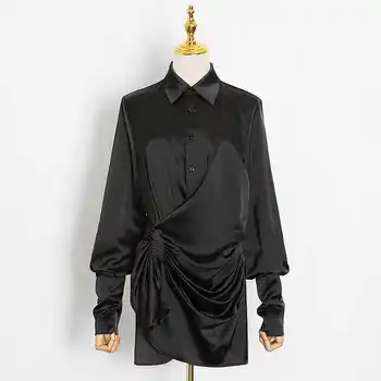 Slim Sieviešu Blūze Sieviešu Modes Apģērbu ar garām Piedurknēm ar Mežģīņu augšu Rudens Pavasara Jaunu Ruched Pārsējs Krekls Topi