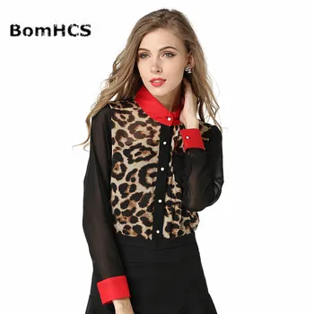 BomHCS Sexy Jauns Leopard Līmēšana Krekls Stand Apkakli Šifona Tops ar garām Piedurknēm Gadījuma F1127CXT1