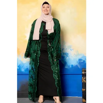 Tuvajos Austrumos, Dubaija Musulmaņu Sieviešu Atvērt Abaya Mežģīnes Vizuļi Islāma Kimono Arābu Kaftan Turku Ramadāna Eid Jaciņa Caftan Modes