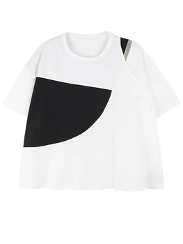 ZCSMLL Sievietēm Baltā Krāsa-bloķēt Off Pleca Liela Izmēra T-krekls Jaunu Apaļu Kakla Īsām Piedurknēm Modes Jūra Pavasara Vasaras 2022 T8121