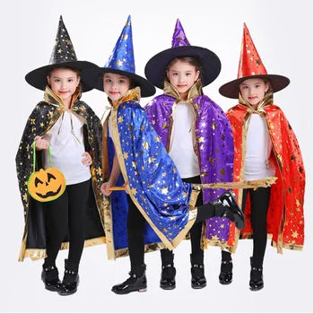 80CM Halloween Apmetnis ar Cepuri Star Modelis Ķirbju Cape Cosplay Apģērbu Halloween Kostīms, Aksesuāri Bērniem Zēni Meitenes Puses