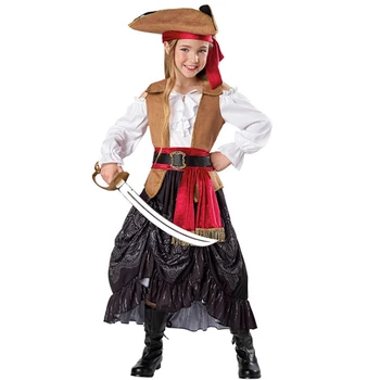 Meitene Purima Karību Jūras Pirāti Kostīmu Princese Elizabete Captain Jack Cosplay Karnevāls Halloween Modes Puse Kleita