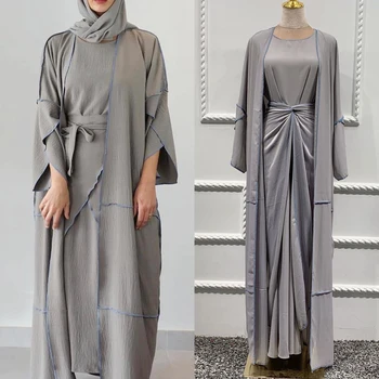 Dubai Musulmaņu Sieviešu Hijab Atvērtu Jaku Abaya Sen Maxi Svārki Kleita Uzstādīt Kimono Kaftan Islāma Drēbes, Apģērbu, Turcija Caftan Jilbab
