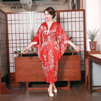 Japāņu Kimono Elementus Tradicionālo Yukata Sieviešu Peldēšanās Tērpu Sexy Sieviete Ziedu Drukāt Kimono Vakara Jaunu Kleitu Cosplay Kostīmu Viens Izmērs