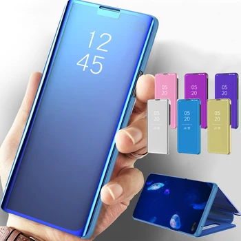 Flip Ādas Gadījumā Huawei Y6 Pro 2017 Y5 Y6 Y7 Ministru 2018 Y9 2019 P Smart Plus Luksusa Grāmatu Smart Mirror Tālruņa Vāciņu Coque