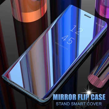 Galvanizācijas Spogulis Smart Flip View Gadījumā OPPO Realme 3 Pro Realme3 Realme 2 Pro C1 Realme2 Stāvēt Ādas Vāks Apvalks