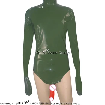 Armijas Zaļā Un Sarkanā Seksīgā Lateksa Ķermeņa Uzvalks High Cut Kāju Ar Dūraiņi, Cimdi Atpakaļ Rāvējslēdzēju Catsuit Gumijas Bodysuit Peldkostīmu, LTY-0009