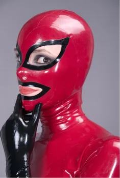 Lateksa Maska Sexy Gumijas Pārsega, Melna un Sarkana Maska ar Atvērtu Lielas Acis un Atvērt Muti Custom Built