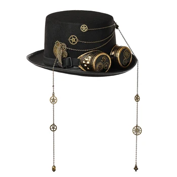 Vintage Pārnesumu, Ķēde, Aizsargbrilles, Goth Top Hat Viktorijas Black Džeza Cepuri Steampunk Cepuri Personu Darbības Cepuri Karnevāla Tēma Puse