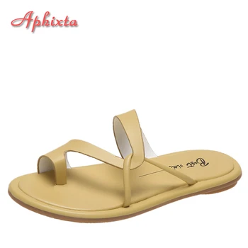 Aphixta 2022 Dzeltena Plakana Papēža Vasaras Sieviešu Kurpes Flip Flops Ērtas Čības Āra Atvērtu Purngalu Elegants Cieta Sandales