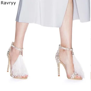Kristāla Kurpes Vasaras Sieviete sandales bling bling rhinestone dekoru aptvertu papēža Sexy Sūkņi tievu papēdi sieviešu puse kleita apavi