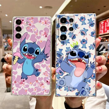 Disney Cartoon Lilo & Stitch Telefonu Gadījumā Samsung S21 S22 S20 FE Ultra Pro Lite S10 5G S10E S8 S9 Plus S7 Caurspīdīgu Vāciņu