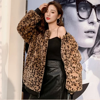 Leopard Mēteļi Ir 2021. Jaunas Sievietes Mākslīgās Kažokādas Mētelis Luksusa Ziemā Silta Plīša Jaka Modes Mākslīgās Kažokādas Sieviešu Virsdrēbes Augstas Kvalitātes