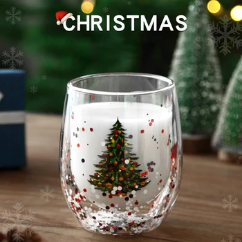 Ziemassvētku Kauss Siltuma-Tesistant Anti-Plaucēšana Divslāņu Plūst Vizuļi Caurspīdīga Stikla Kafijas Espresso Ziemassvētku Dāvanas, Kausi