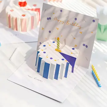 1 Iestatiet 3D Dzimšanas dienas Kūka Pop-Up Apsveikuma kartiņu Salokāms Rokrakstā Vēlmes, Pastkartes Dāvanas Happy Birthday Kartes noteikti Mājās