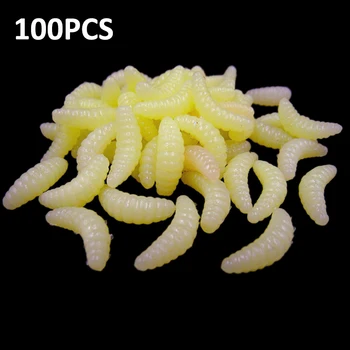 Karstā Pārdošanas 100GAB 0.5 g Maggot Grub Mīksto Zvejas Vilinājums Āķi Smarža Tārpi Mirdzumu Garneles Lures Dzeltenas Maizes Bug Tārpi Zivju Risināt