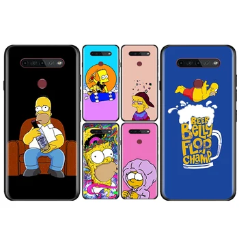 Disney Gudrs Simpsons Par LG K92 K71 K61 K51S K41S K50S K22 Q60 V60 V50S V50 V40 V30 G8 G8X G8S ThinQ Melnais Tālrunis Lietā