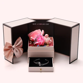Dāvanu kaste Valentīna Dienas dāvana sieviešu rožu ziedēšanas dubultā atvērt dāvanu kastē kāzas, kāzu dāvanu tukša kārba