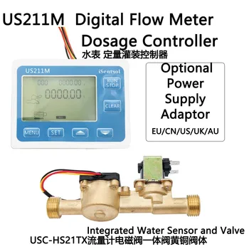 US211M-HS21TFV Deva Mašīna Kvantitatīvo Kontrolieris Ūdens Plūsmas Mērītājs ar USC-HS21TF Sensors Lasītājs 1-30L/min 24V Displayer
