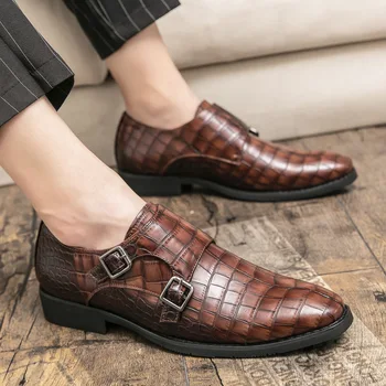 Jauno modes formālas biznesa liela izmēra vīriešu apavus no Eiropas un Amerikas modes snake modelis dubultās sprādzes Mūks apavi