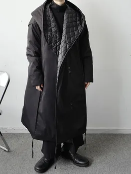 SYUHGFA Vīriešu Apģērbu Japāņu Stilā Ilgi Kapuci Kokvilnas-polsterēts Mētelis 2023 Ziemas Modes Lielgabarīta pelēkā vārna Kokvilnas polsterējumu Jakas