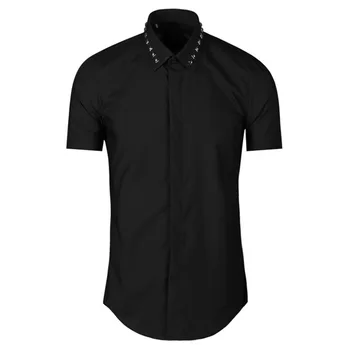 Jaunu 2021 Vīriešiem greznu Izšuvumu Metāla kniežu Modes Zīda Ikdienas Krekli Krekls augstas Kabatas Īstermiņa piedurknēm-U 2XL #D277