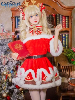 Jaunas COS Barbara Ziemassvētku Kleita Genshin Ietekmes Drēbes Anime Piecu zvaigžņu Cosplay Ziemassvētki Sieviešu Spēle Kostīms, Uzvalks Lomu Spēlē Kleitu