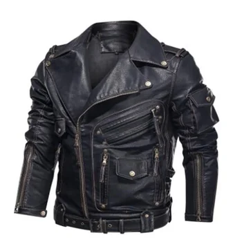 Vīriešu ādas motociklu jakas un mēteļi augstas kvalitātes 3D stereo multi-kabatas rāvējslēdzēju retro mēteļi vestes de kostīmu мужской пиджа