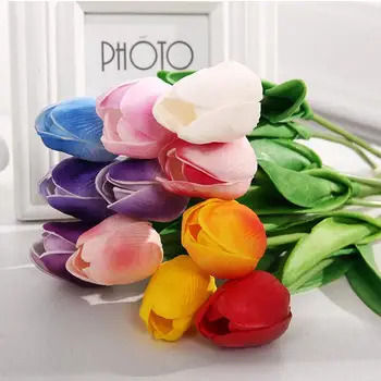 Lateksa Tulpes Mākslīgā PU Ziedu pušķi, Nekustamo touch ziedi Mājas apdare Kāzu Dekoratīvie Ziedi LX8046