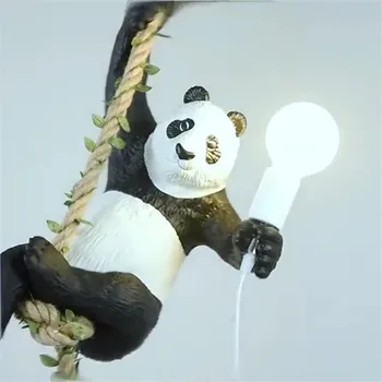 Mūsdienu Sveķu Panda apgaismojums Kulons Gaismas Kaņepāju Virvi pakārt lampu Gaismas Armatūra, Bērnu Istaba, Restorāns, dzīvojamā istaba apgaismes iekārtas