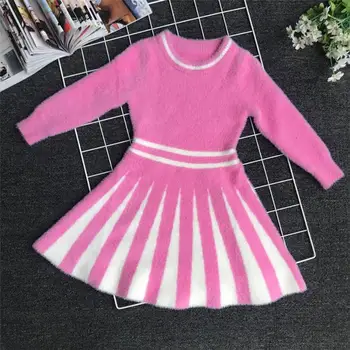 2020 Rudens Ziemas New Baby Meiteņu Trikotāžas Kleita Imitācija Ūdeļu Kašmira Džemperis Drēbes Bērniem, Meitenēm Sabiezēt Princese Kleitas K113