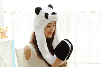 jauno radošo plīša black&white panda cepuri rotaļlietas, plīša ilgi earflap siltu cepuri rotaļlieta ar cimdiem, dāvanu 0328