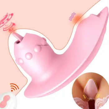 Seksa Rotaļlietas Sievietēm Maksts Mēles Laiza Klitora Stimulators Valkājamas Vibrators 10 Ātrumu Clit Sūcējs Tālvadības Dildo