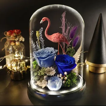 Jaunais Gads ir Mākslīgi Žāvēta Ziedu Stikla Kupola Eternal Rose Mājas Dekori Ar LED Gaismu Ziemassvētku Valentīna Dzimšanas dienas Dāvanas