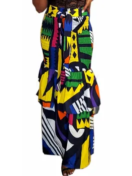 Āfrikas Svārki Sieviešu Rudens Drukas Svārki Vintage Ziedu Āfrikas Modes Augsta Wais Elegants Pieticīgi Eleganti Retro Jupes Falads