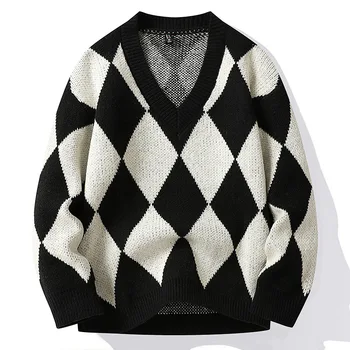 Vīriešu ziemas modes zīmolu jaunu ģeometriskā džemperi, vīriešu džemperi, vīriešu zaudēt krāsu sasist džemperis M-3XL